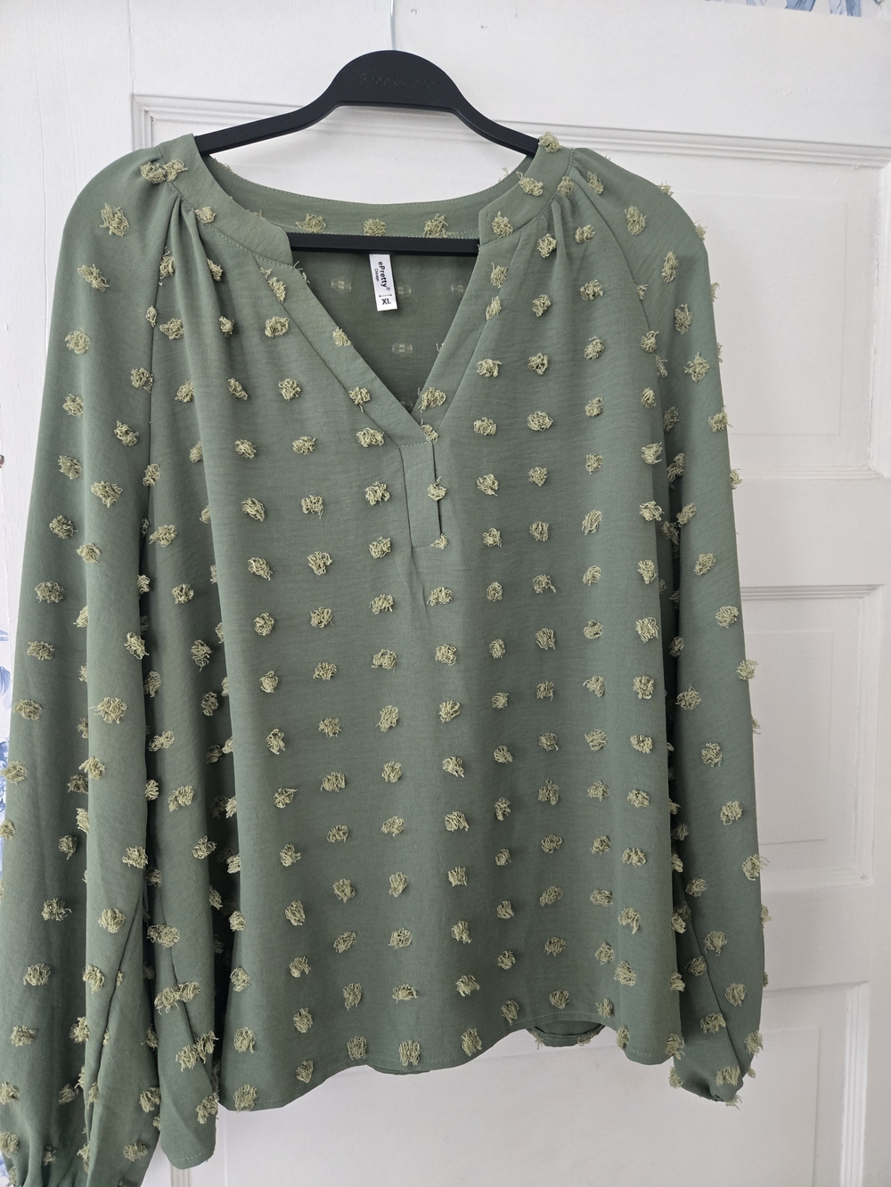 ePretty Olive Green Textured Dot V-Neck Blouse